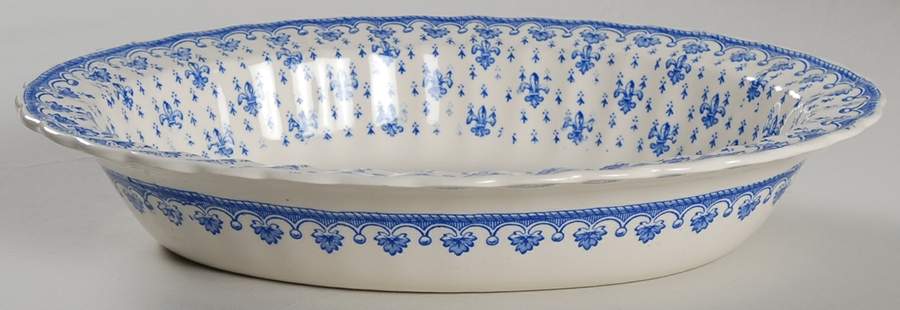 Fleur de Lys Blue (Earthenware, No Trim) 10" Oval Vegetable Bowl by Spode-1
