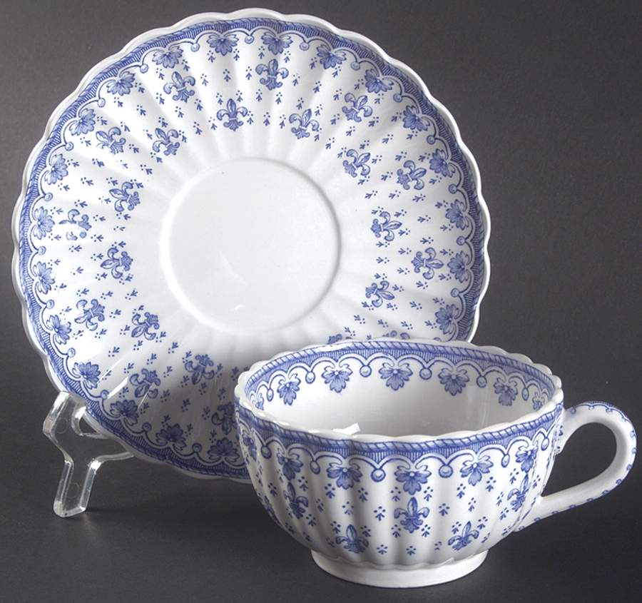 Fleur de Lys Blue (Earthenware, No Trim) Flat Cup & Saucer Set by Spode-1