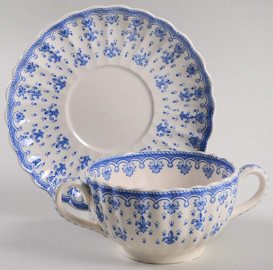 Fleur de Lys Blue (Earthenware, No Trim) Flat Bouillon Cup & Saucer by Spode-1