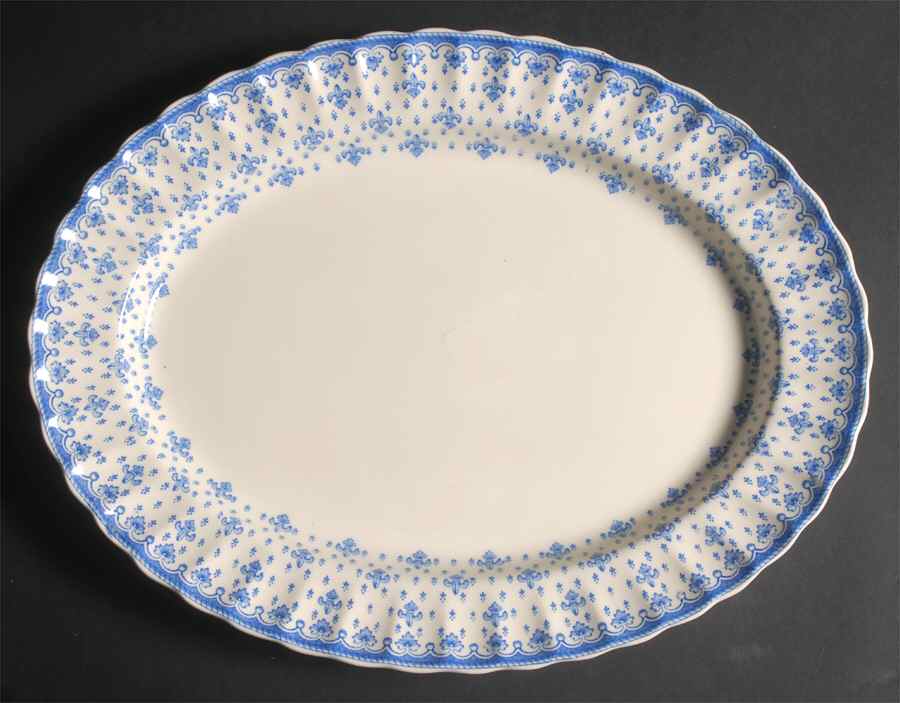 Fleur de Lys Blue (Earthenware, No Trim) 15" Oval Serving Platter by Spode-1