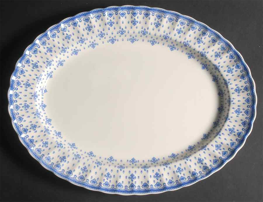 Fleur de Lys Blue (Earthenware, No Trim) 14" Oval Serving Platter by Spode-1