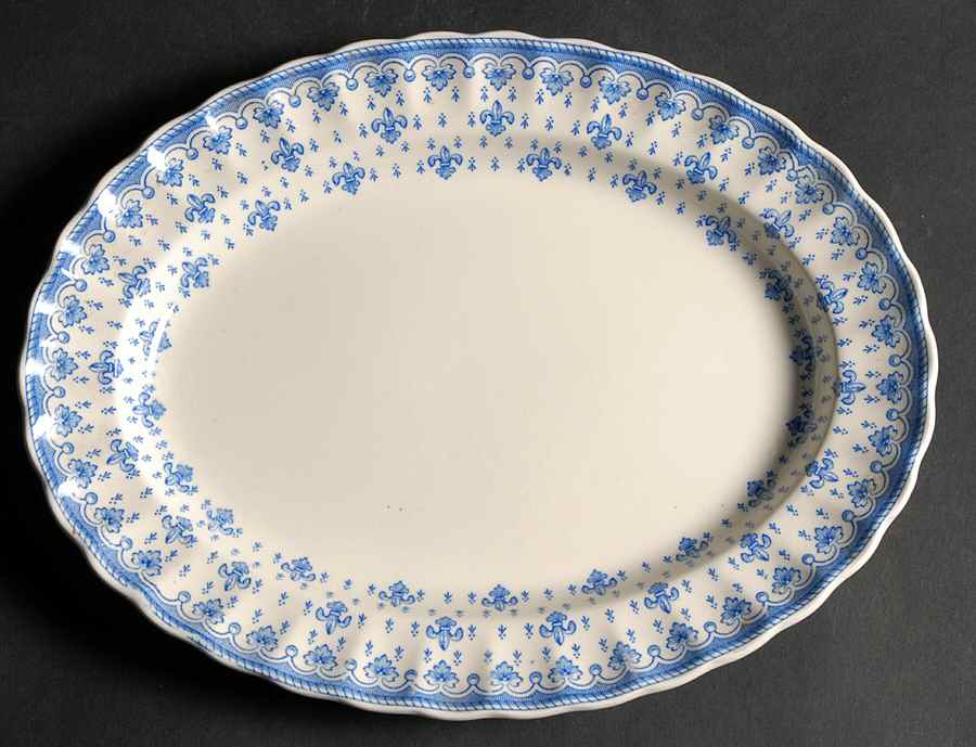 Fleur de Lys Blue (Earthenware, No Trim) 11" Oval Serving Platter by Spode-1