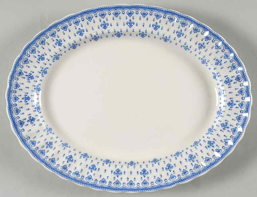 Fleur de Lys Blue (Earthenware, No Trim) 13" Oval Serving Platter by Spode-1