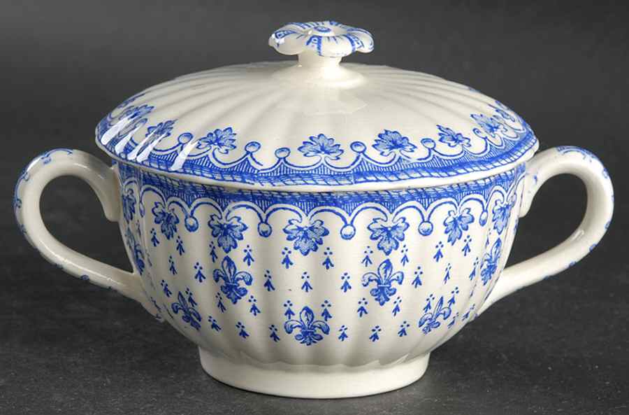 Fleur de Lys Blue (Earthenware, No Trim) Bouillon Cup and Saucer with Lid No Saucer by Spode-1