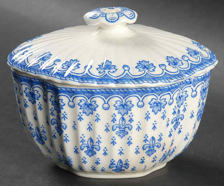 Fleur de Lys Blue (Earthenware, No Trim) Mini Sugar Bowl & Lid by Spode-1
