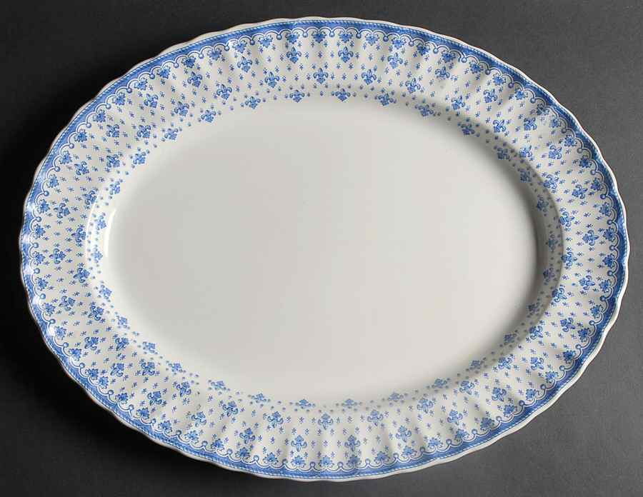 Fleur de Lys Blue (Earthenware, No Trim) 16" Oval Serving Platter by Spode-1
