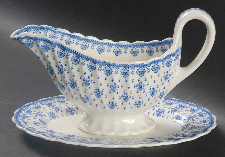 Fleur de Lys Blue (Earthenware, No Trim) Gravy Boat & Underplate/Relish by Spode-1