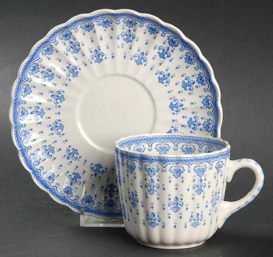 Fleur de Lys Blue (Earthenware, No Trim) Flat Cup & Saucer Set by Spode-1