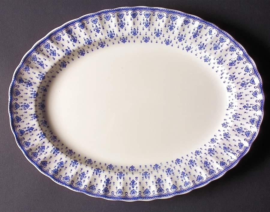 Fleur de Lys Blue (Earthenware, No Trim) 12" Oval Serving Platter by Spode-1