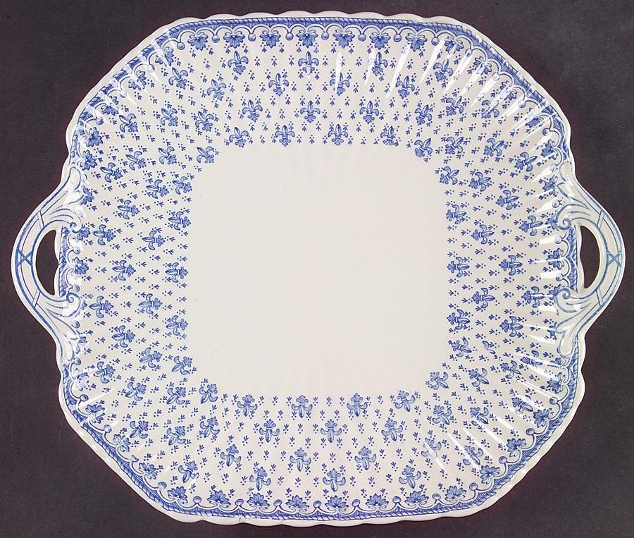 Fleur de Lys Blue (Earthenware, No Trim) Square Handled Cake Plate by Spode-1
