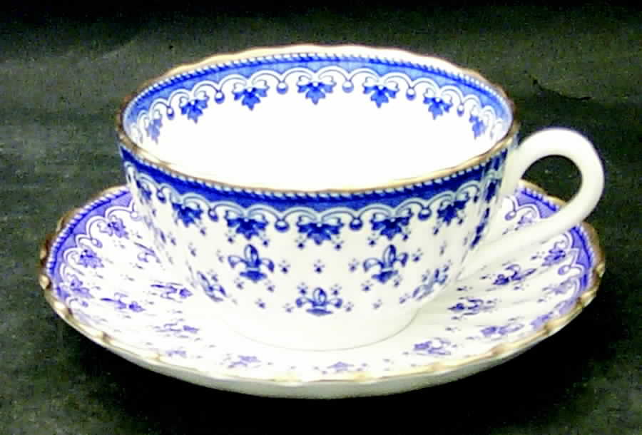 Fleur de Lys Blue (Bone, Gold Trim) Footed Cup & Saucer Set by Spode-1