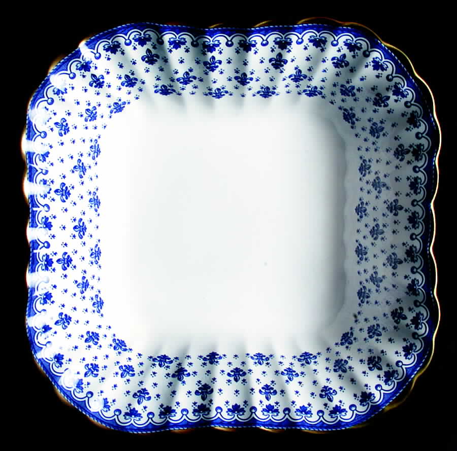 Fleur de Lys Blue (Bone, Gold Trim) 9" Square Vegetable Bowl by Spode-1