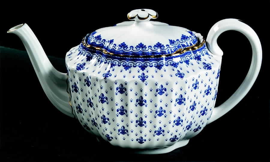 Fleur de Lys Blue (Bone, Gold Trim) Teapot & Lid by Spode-1