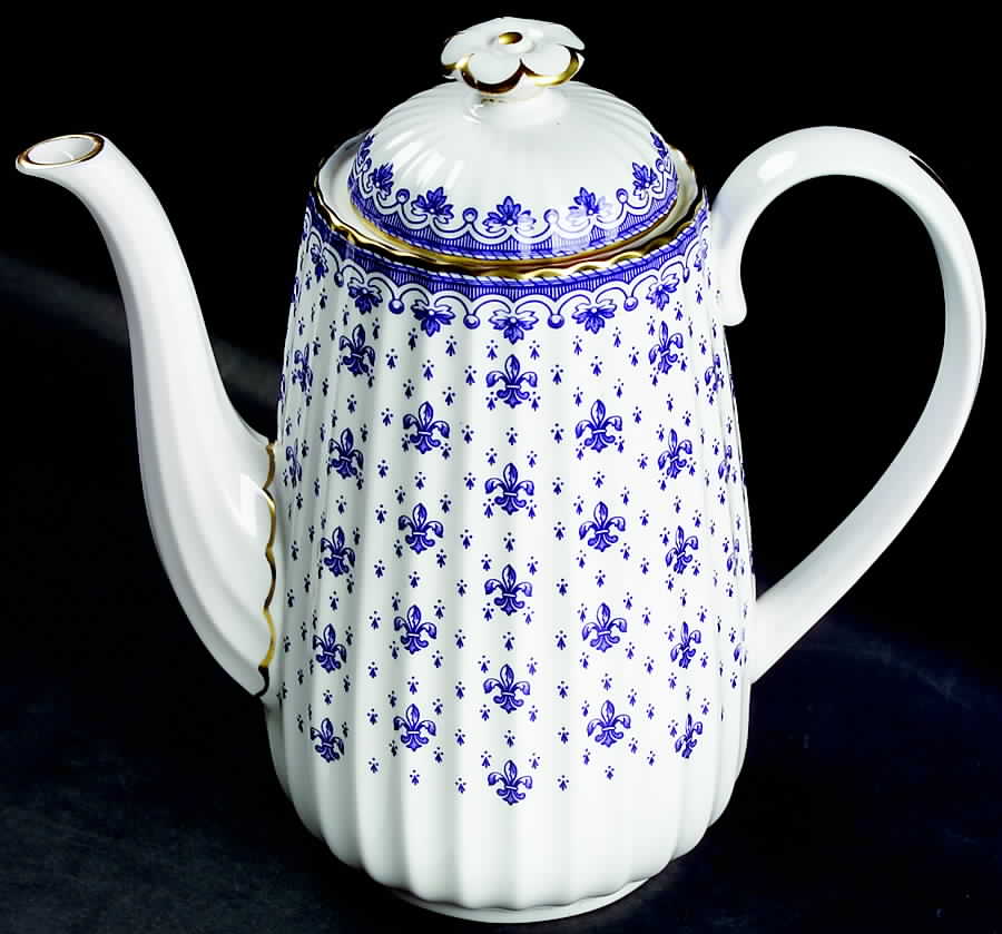 Fleur de Lys Blue (Bone, Gold Trim) Coffee Pot & Lid by Spode-1
