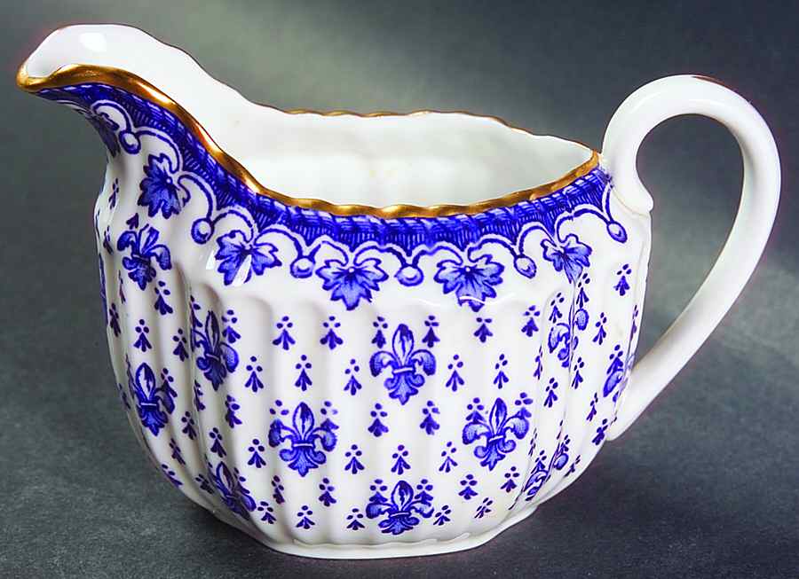 Fleur de Lys Blue (Bone, Gold Trim) Mini Creamer by Spode-1