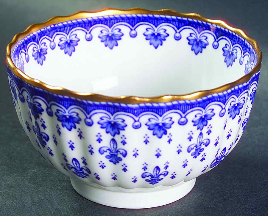 Fleur de Lys Blue (Bone, Gold Trim) Mini Open Sugar Bowl by Spode-1