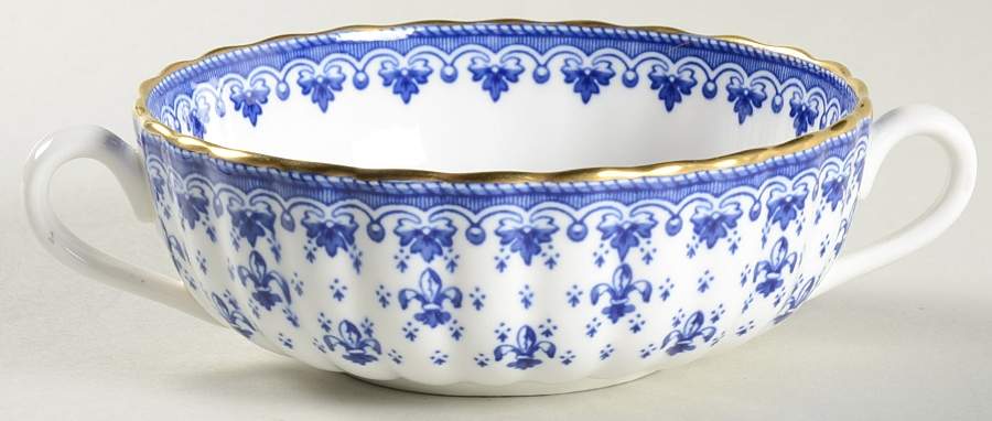 Fleur de Lys Blue (Bone, Gold Trim) Flat Cream Soup Bowl by Spode-1