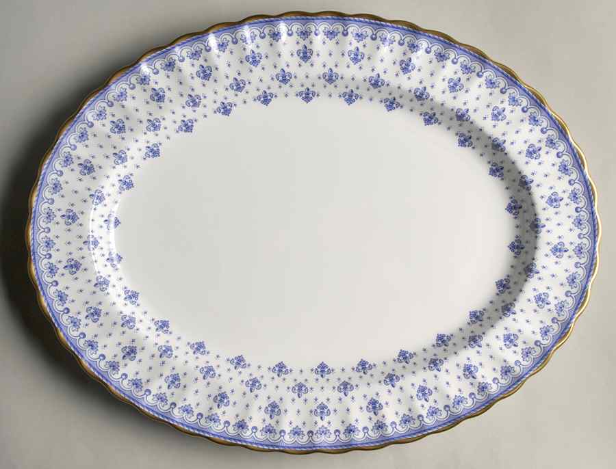 Fleur de Lys Blue (Bone, Gold Trim) 14" Oval Serving Platter by Spode-1