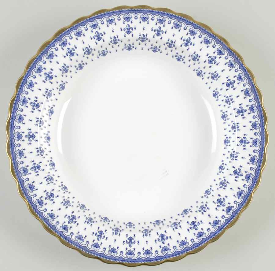 Fleur de Lys Blue (Bone, Gold Trim) 11" Round Shallow Vegetable Bowl by Spode-1
