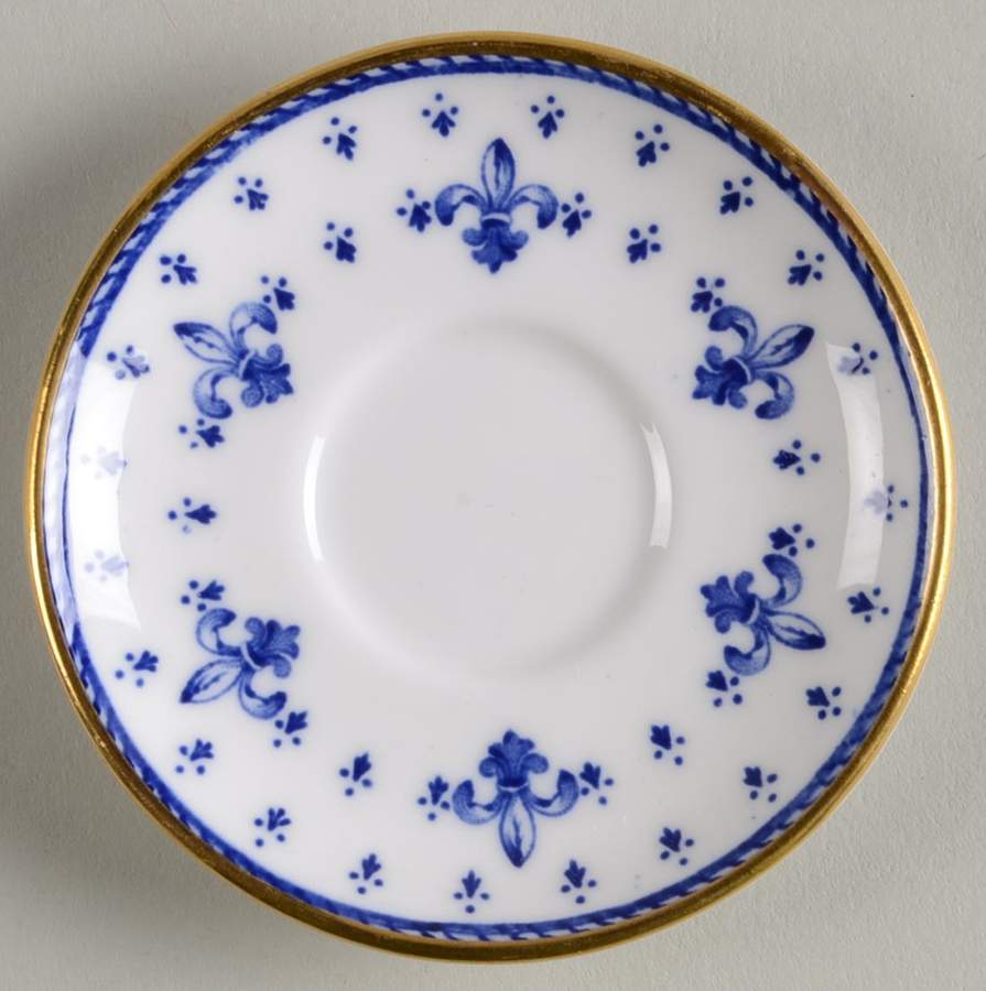 Fleur de Lys Blue (Bone, Gold Trim) Miniature Saucer by Spode-1