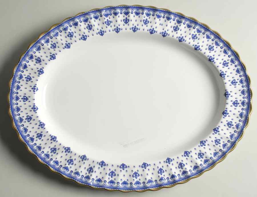 Fleur de Lys Blue (Bone, Gold Trim) 16" Oval Serving Platter by Spode-1