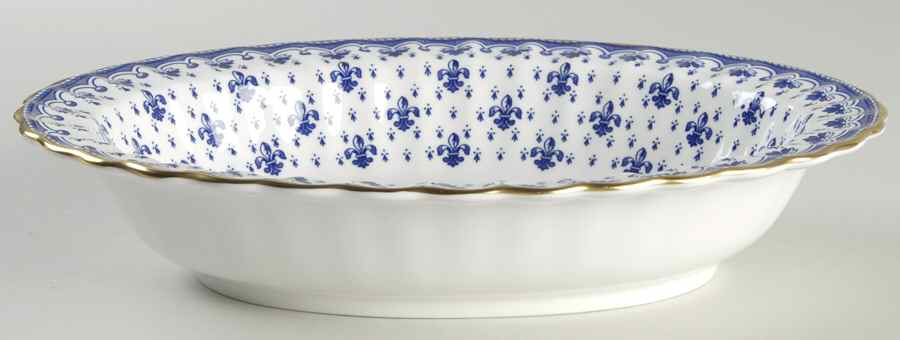 Fleur de Lys Blue (Bone, Gold Trim) 9" Oval Vegetable Bowl by Spode-1