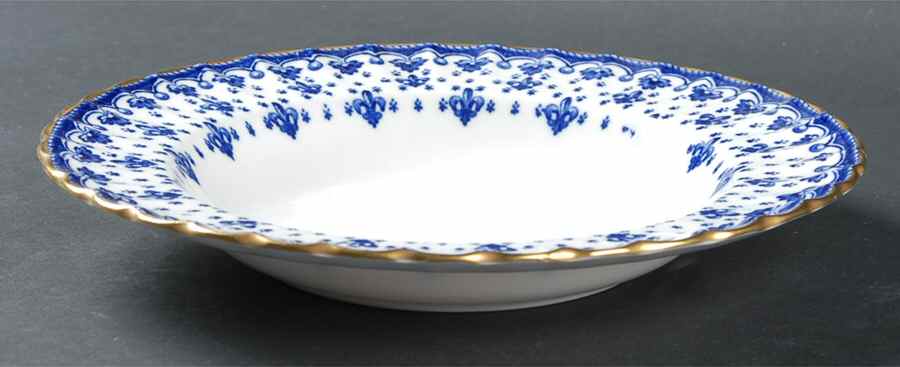 Fleur de Lys Blue (Bone, Gold Trim) Rim Soup Bowl by Spode-1