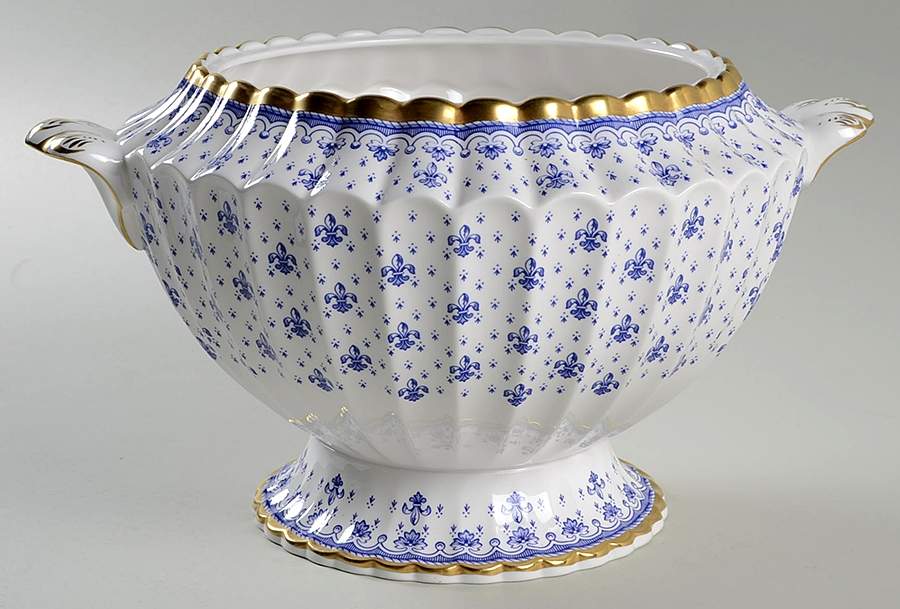 Fleur de Lys Blue (Bone, Gold Trim) Tureen No Lid by Spode-1