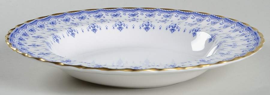 Fleur de Lys Blue (Bone, Gold Trim) Large Rim Soup Bowl by Spode-1