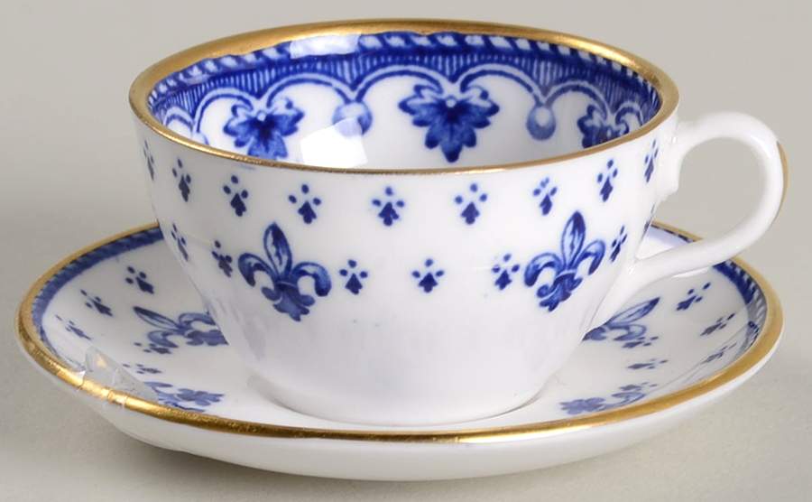 Fleur de Lys Blue (Bone, Gold Trim) Miniature Cup and Saucer Set by Spode-1