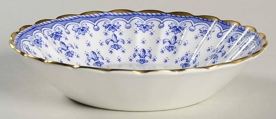 Fleur de Lys Blue (Bone, Gold Trim) Fruit/Dessert (Sauce) Bowl by Spode-1