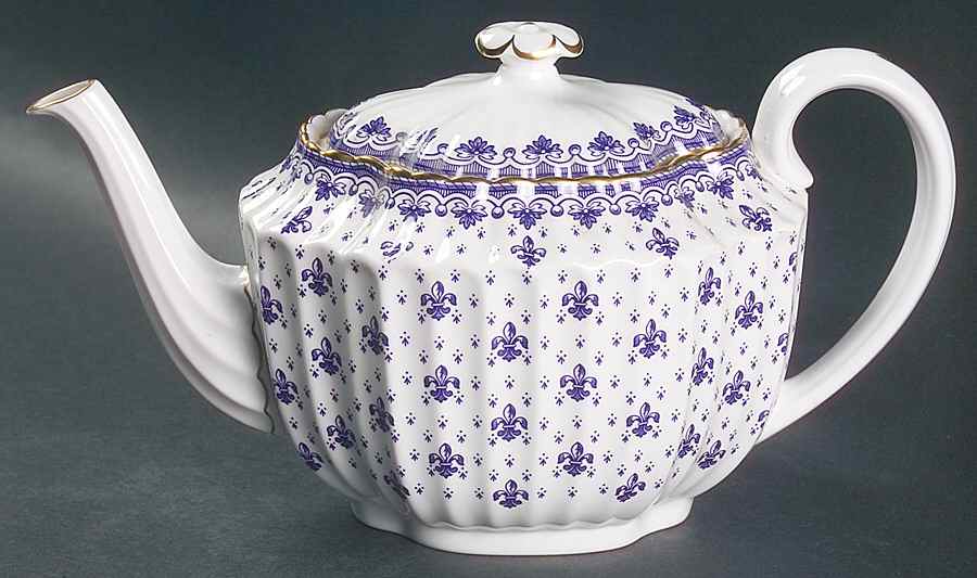 Fleur de Lys Blue (Bone, Platinum Trim) Teapot & Lid by Spode-1