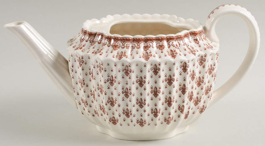 Fleur de Lys Brown (Earthenware, No Trim) Teapot No Lid by Spode-1