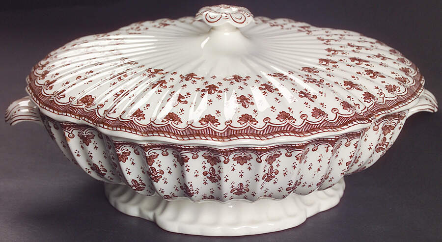 Fleur de Lys Brown (Earthenware, No Trim) Round Covered Vegetable by Spode-1