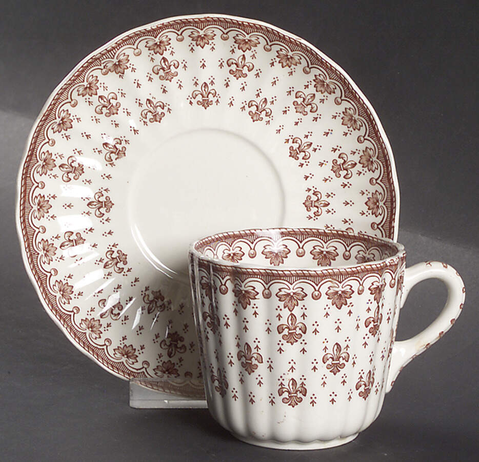 Fleur de Lys Brown (Earthenware, No Trim) Flat Cup & Saucer Set by Spode-1