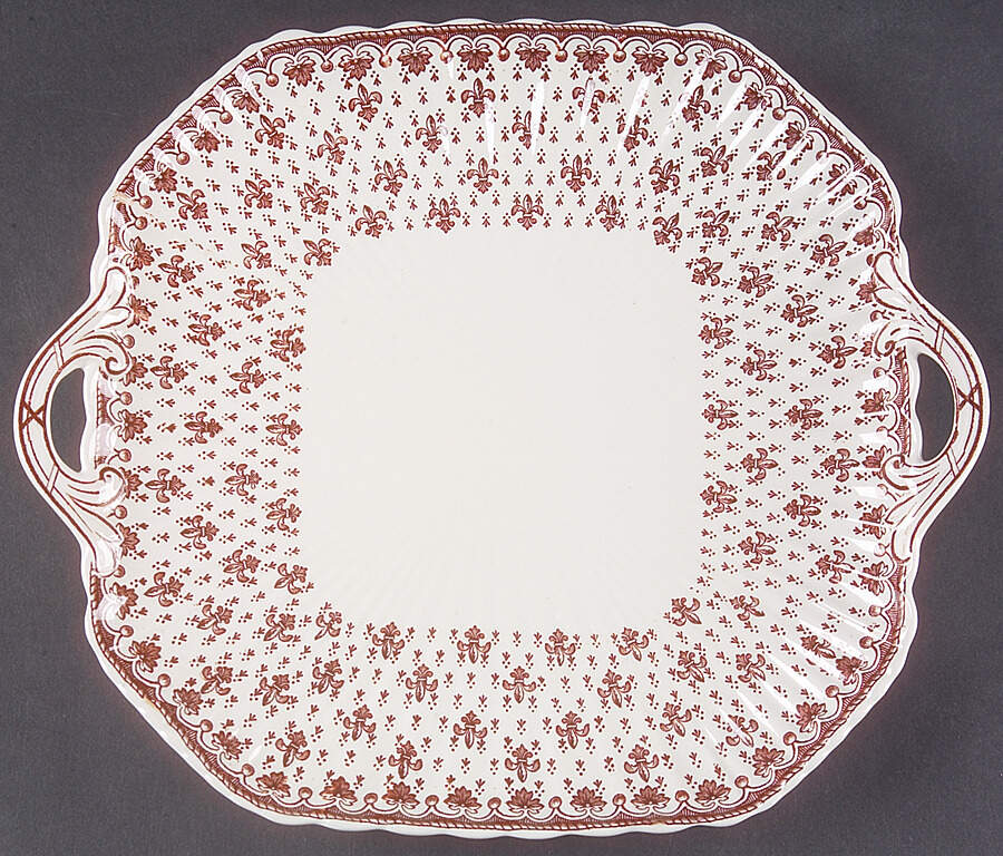 Fleur de Lys Brown (Earthenware, No Trim) Square Handled Cake Plate by Spode-1