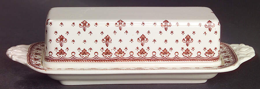 Fleur de Lys Brown (Earthenware, No Trim) 1/4 Lb Covered Butter by Spode-1