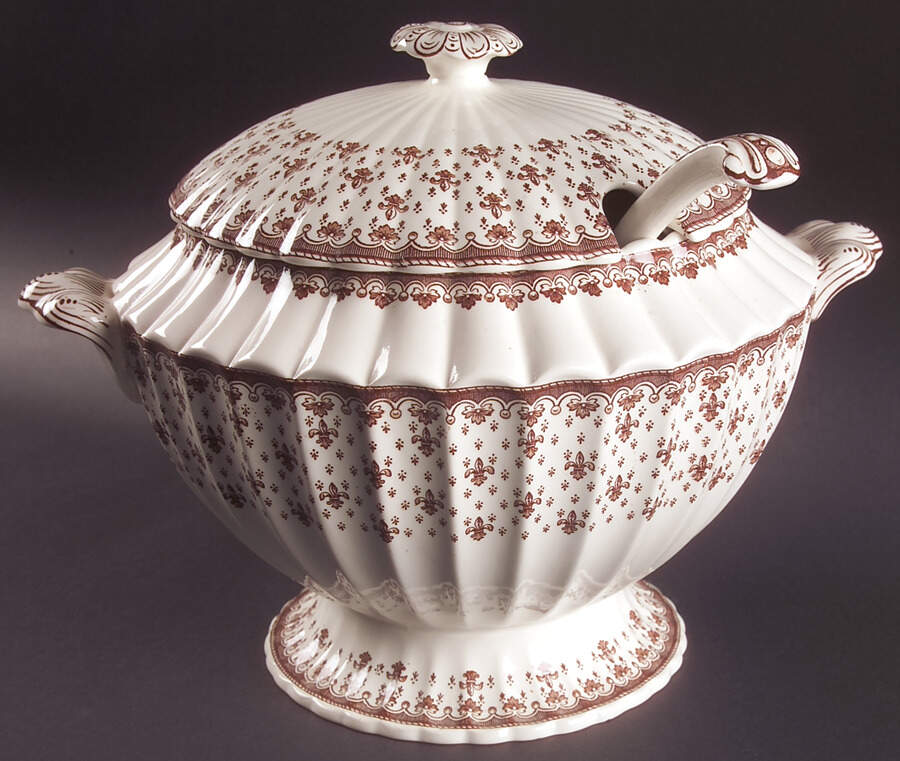 Fleur de Lys Brown (Earthenware, No Trim) Tureen & Lid w/Ladle by Spode-1