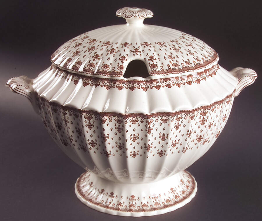 Fleur de Lys Brown (Earthenware, No Trim) Tureen &  Lid by Spode-1