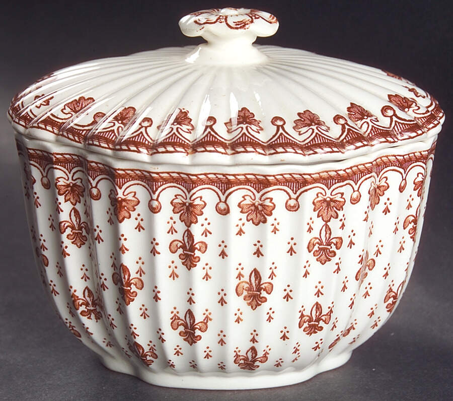 Fleur de Lys Brown (Earthenware, No Trim) Sugar Bowl & Lid by Spode-1
