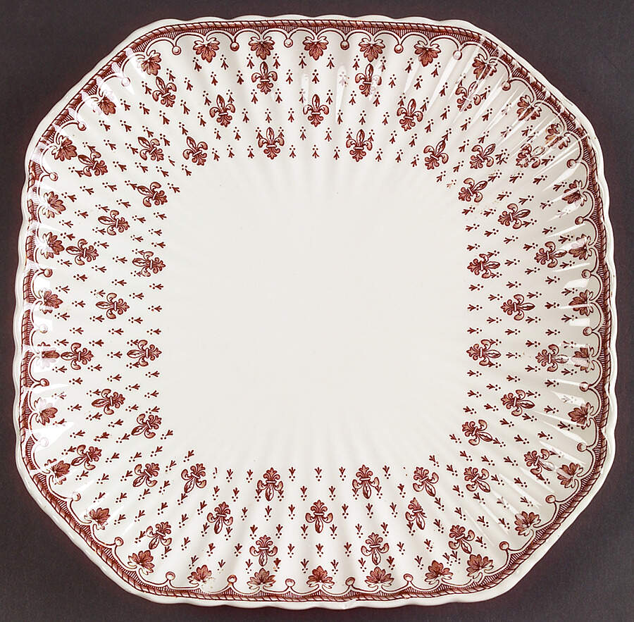 Fleur de Lys Brown (Earthenware, No Trim) Square Salad Plate by Spode-1