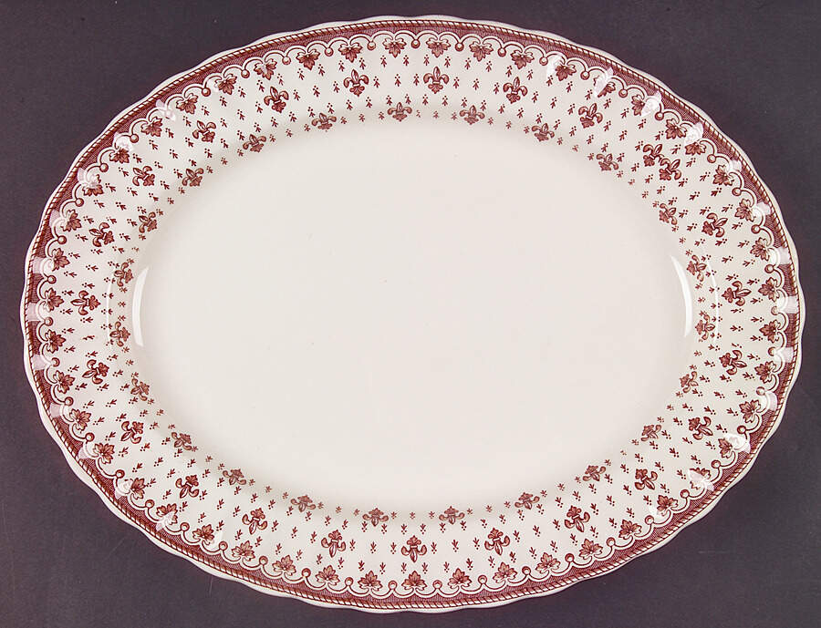 Fleur de Lys Brown (Earthenware, No Trim) 12" Oval Serving Platter by Spode-1