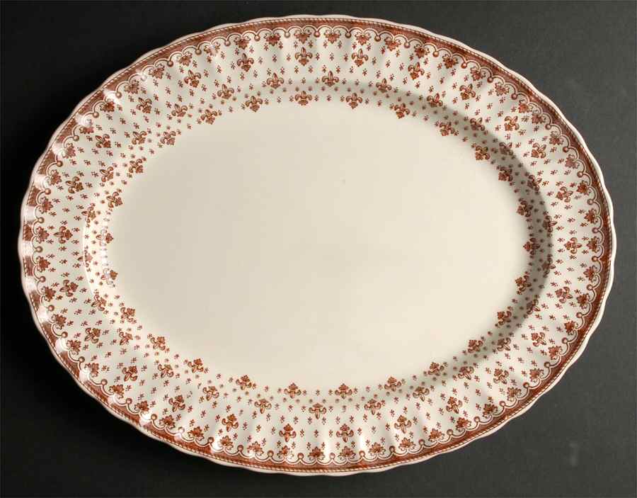 Fleur de Lys Brown (Earthenware, No Trim) 14" Oval Serving Platter by Spode-1