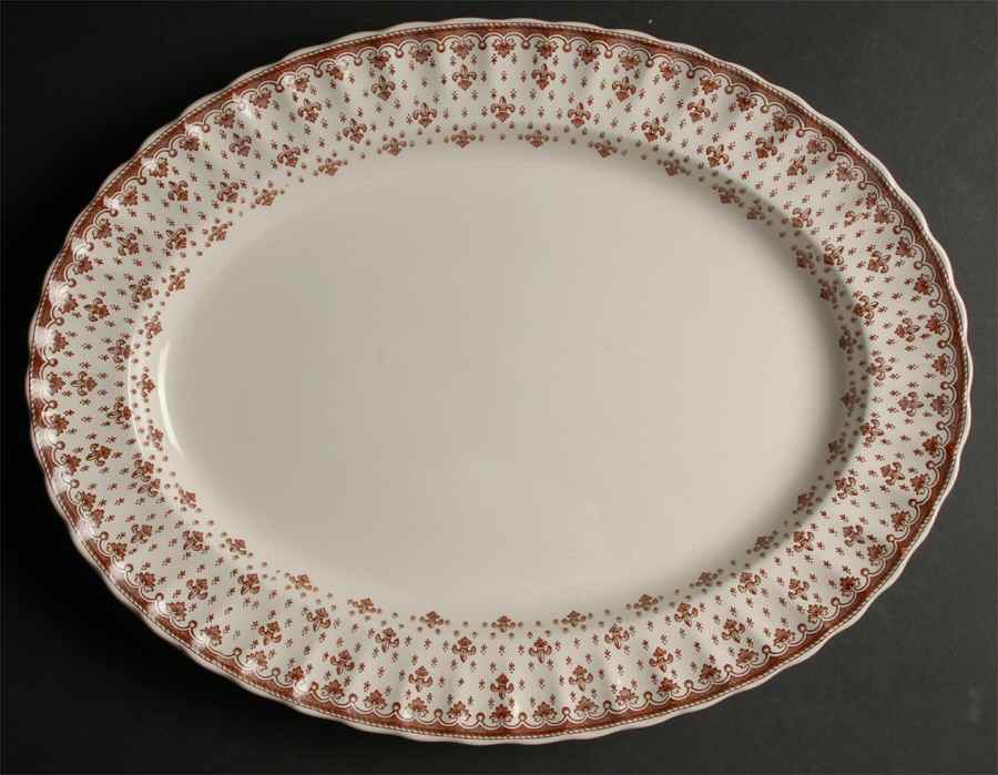 Fleur de Lys Brown (Earthenware, No Trim) 16" Oval Serving Platter by Spode-1