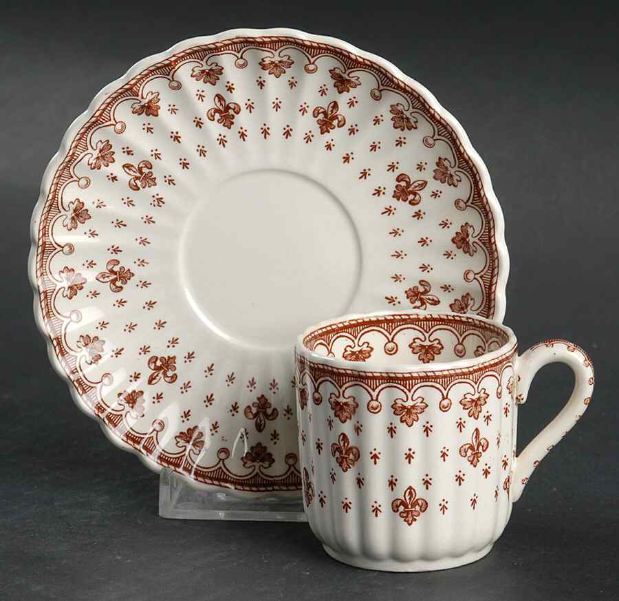 Fleur de Lys Brown (Earthenware, No Trim) Flat Demitasse Cup & Saucer Set by Spode-1