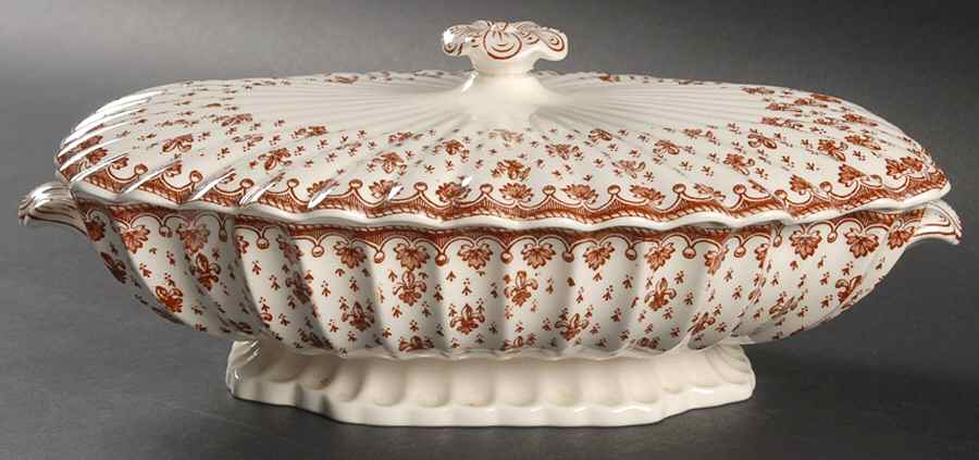 Fleur de Lys Brown (Earthenware, No Trim) Oval Covered Vegetable by Spode-1