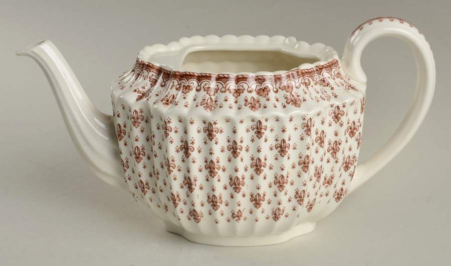 Fleur de Lys Brown (Earthenware, No Trim) Teapot No Lid by Spode-1