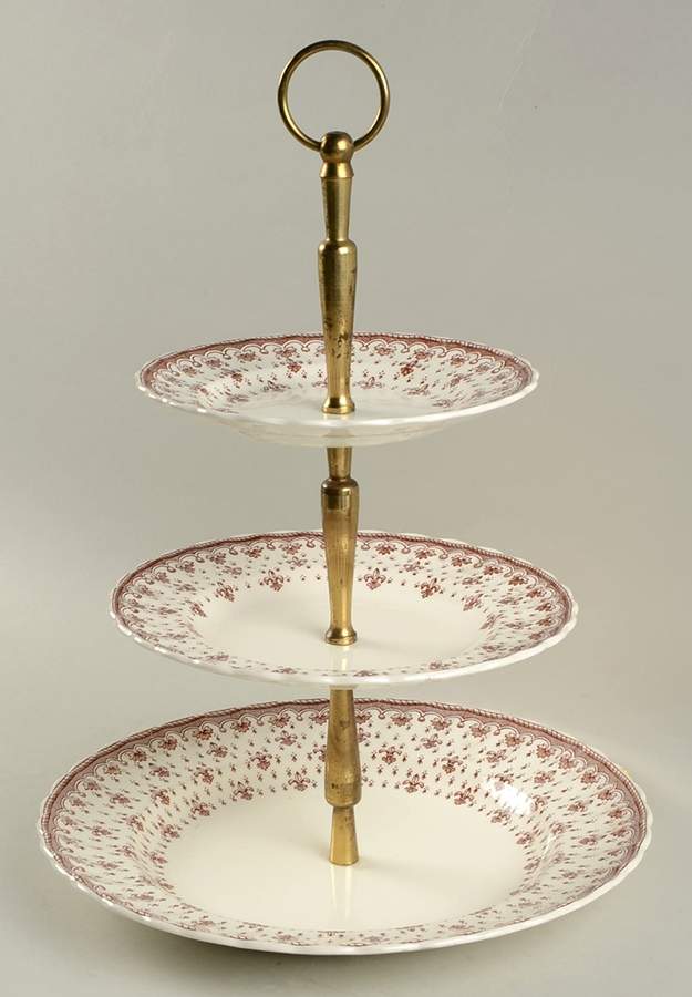 Fleur de Lys Brown (Earthenware, No Trim) 3-Tiered Serving Tray (DP, SP, BB) by Spode-1