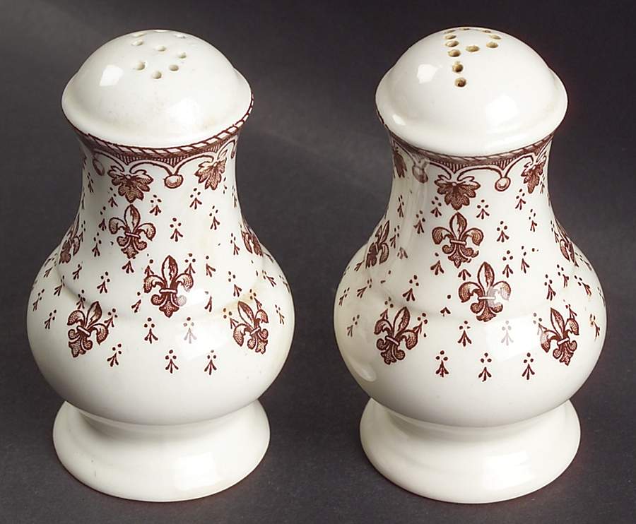 Fleur de Lys Brown (Earthenware, No Trim) Salt & Pepper Set by Spode-1