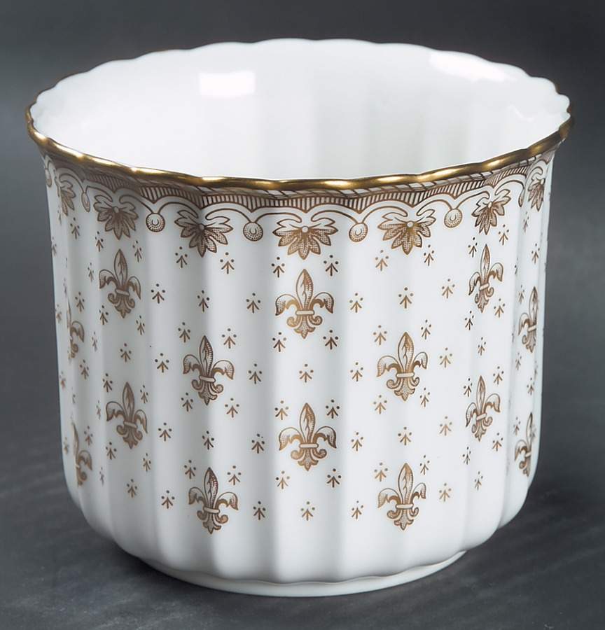 Fleur de Lys Gold (Bone, Gold Trim) Small Cachepot by Spode-1